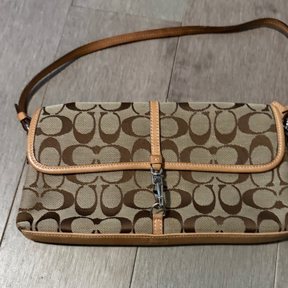 Coach Tan and Brown Signature Shoulder Bag